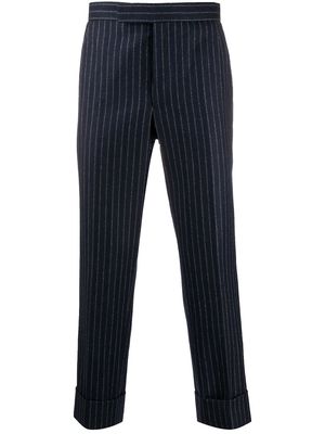 Thom Browne ground chalk-stripe flannel trousers - Blue