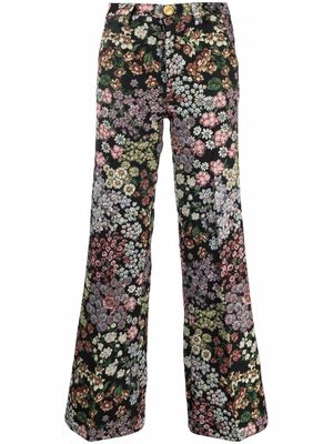 Giambattista Valli floral-embroidered straight-leg trousers - Black