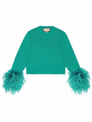 Gucci Detachable feathers wool sweater - Blue