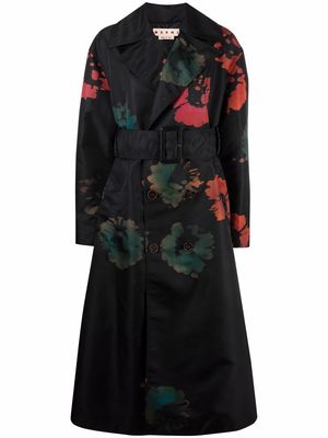 Marni floral-print belted-waist coat - Black