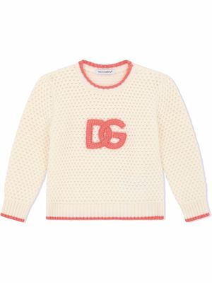 Dolce & Gabbana Kids embroidered logo wool jumper - White