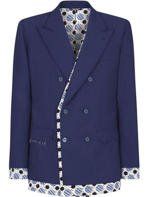 Dolce & Gabbana tie-print trim double-breasted blazer - Blue