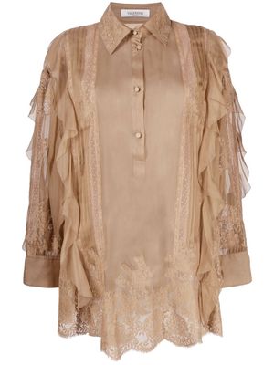 Valentino ruffle-trim silk blouse - Neutrals