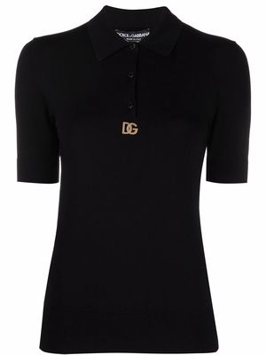 Dolce & Gabbana logo-plaque short-sleeved polo top - Black