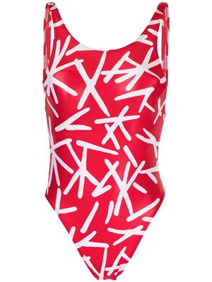 Christian Dior 1990s pre-owned abstract print swimsuit - Red