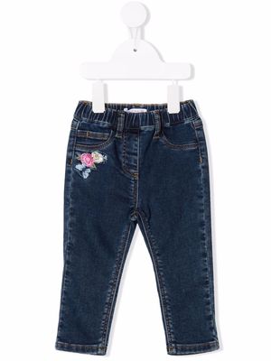 Monnalisa floral-embroidered jeans - Blue
