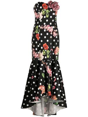 Marchesa Notte floral-print fishtail gown - Black