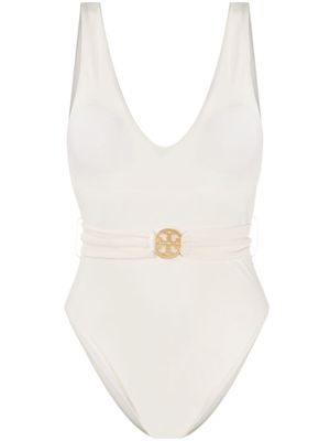 Tory Burch logo plaque swimsuit - White