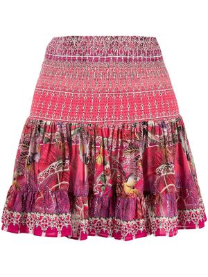 Camilla patterned pleated silk mini skirt - Multicolour