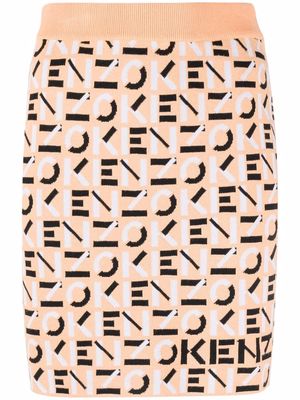 Kenzo monogram logo-knit mini skirt - Orange