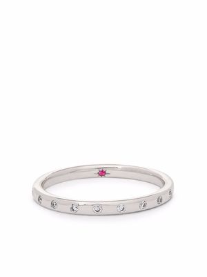 Annoushka 18kt white gold 2mm diamond and ruby wedding band ring - Silver