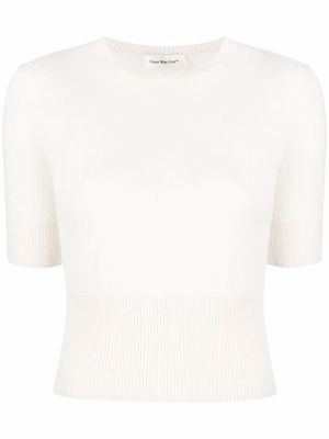 There Was One stripe-detail short-sleeve knitted top - White