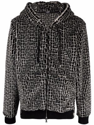 Balmain monogram-pattern zip-fastening hoodie - Black