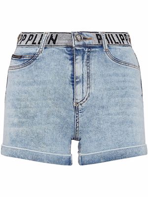 Philipp Plein logo-waistband denim shorts - Blue