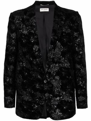 Saint Laurent patterned-jacquard single-breasted blazer - Black