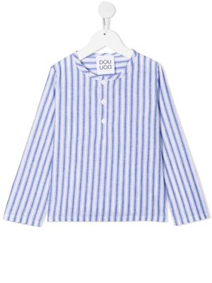 Douuod Kids striped cotton-linen blend shirt - Blue