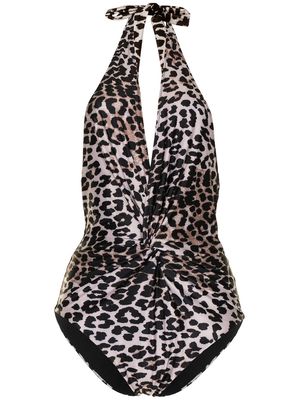 Duskii leopard-print halterneck swimsuit - Brown