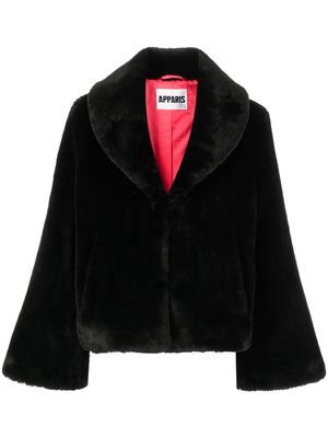Apparis shawl-lapel faux-fur coat - Black