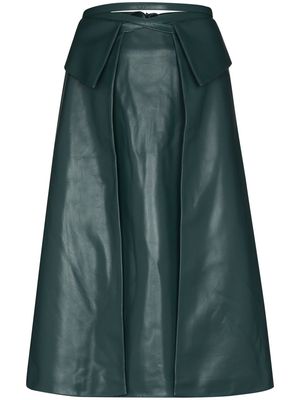 Elleme pleat front leather midi skirt - Green