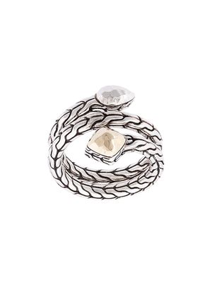 John Hardy Sterling silver and 18kt bonded yellow gold Classic Chain hammered coil ring