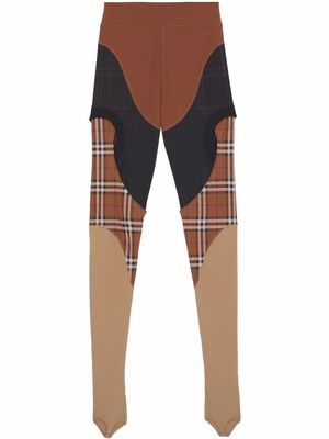 Burberry panelled checked stirrup leggings - Brown