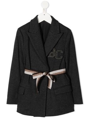 Brunello Cucinelli Kids tie-waist virgin wool blazer - Grey