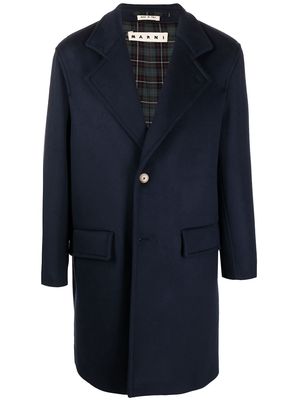 Marni logo-patch tailored mid-length coat - Blue