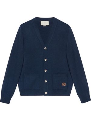 Gucci logo-embroidered knitted cardigan - Blue