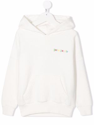 Palm Angels Kids logo-print cotton hoodie - White
