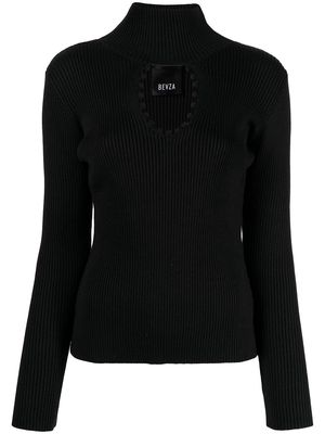 Bevza cut out-detail roll neck top - Black