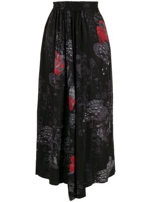 Y's graphic-print flared trousers - Black