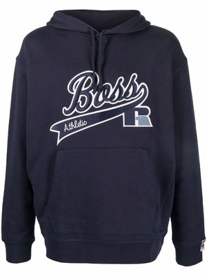 BOSS embroidered-logo hoodie - Blue