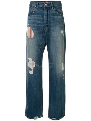 Junya Watanabe MAN striped patches straight jeans - Blue