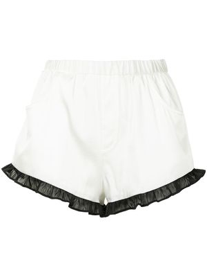 Fleur Du Mal ruffle-hem stretch silk pajama shorts - White