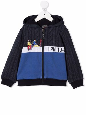 Lapin House colour-block cable-knit hoodie - Blue