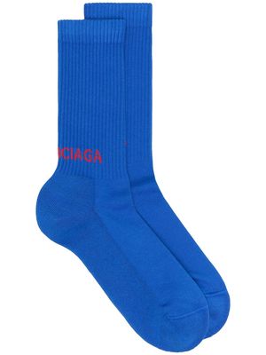 Balenciaga logo-print ribbed socks - Blue