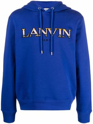 LANVIN logo-embroidered cotton hoodie - Blue
