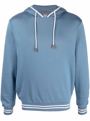Eleventy stripe-detail cotton hoodie - Blue