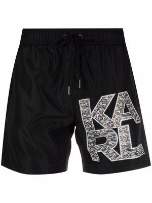 Karl Lagerfeld logo-print drawstring swim shorts - Black