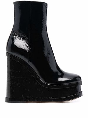 HAUS OF HONEY 130mm patent leather wedge booties - Black