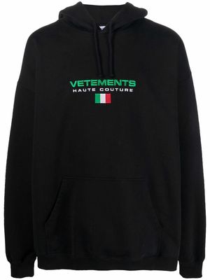 VETEMENTS logo embroidered jersey hoodie - Black