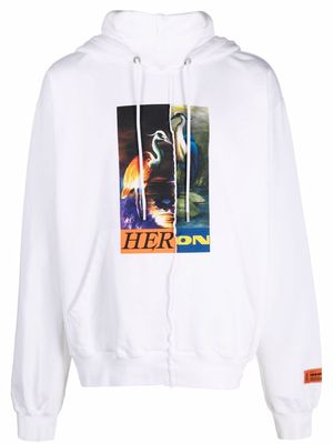 Heron Preston split-herons print hoodie - White