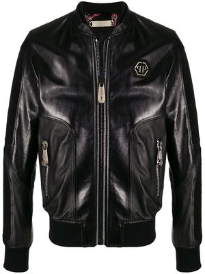 Philipp Plein leather bomber jacket - Black