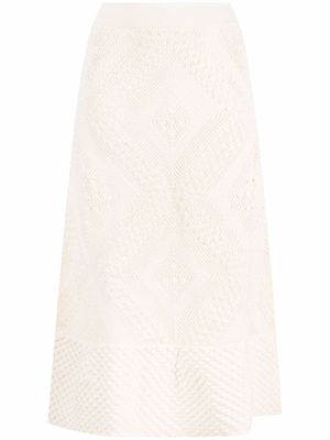 Jil Sander open-knit patterned midi skirt - White