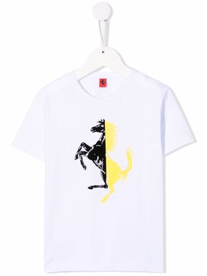 Ferrari Kids Prancing Horse two-tone print T-shirt - White