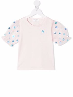 Charabia floral-embellished puff-sleeve T-shirt - Pink