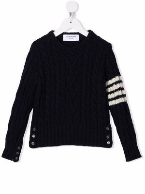 Thom Browne Kids 4-Bar stripe cable-knit jumper - Black