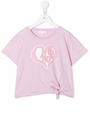 Chloé Kids tie-detail logo-heart print T-shirt - Purple