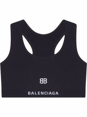 Balenciaga embroidered-motif sports bra - Black