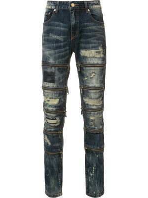 God's Masterful Children zipped ripped skinny jeans - Blue